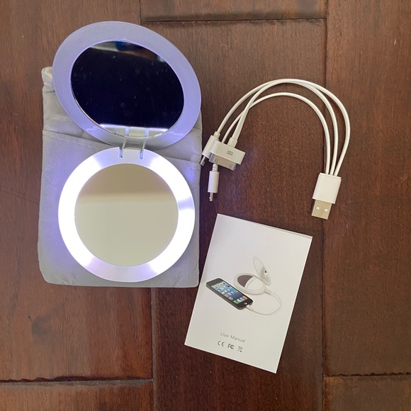 Restoration Hardware Lighted Compact Mirror Charger, Silver, NWT - Picture 3 of 11